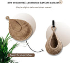 Hanging Fruit Large Basket Set of 3, Boho Wall Hanging Storage Basket for Organizing, Handmade Teardrop Hammock Holder for Fruit Vegetable in Home & Restaurant Kitchen with Hooks, Linen