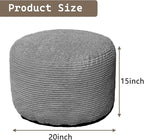 Oslimea Round Ottoman Foot Rest 20 x 15 Foot Stool Ottoman Pouf with Foam Chunk Filling for Living Room, Floor Poufs Foot Rest for Bedroom, Dark Grey Corduroy