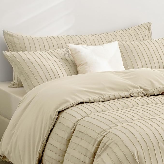 JELLYMONI Pillowcases Body Size Light Sand 1 Pack Boho Striped Bed Pillow Covers 20x54in Polyester Envelope Pillow Shams Tufted Bohemian Textured (Pillows are not Included)