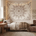 Accnicc Boho Floral Mandala Tapestry Wall Hanging Bohemian Beige Flower Tapestry Aesthetic Hippie Indian Large Tapestries for Bedroom Living Room Dorm Decor 80 x 60 Inch
