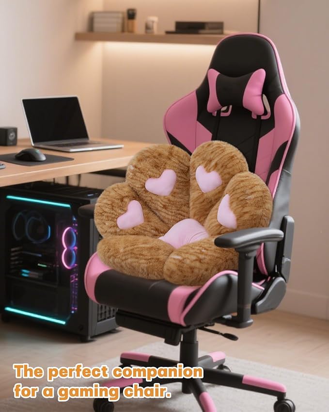 MOONBEEKI Cat Paw Cushion, Comfy Chair Kawaii Plush Seat Cushions Shape Lazy Pillow for Gamer 28"x 24" Cozy Floor Cute Girl Worker Gift, Dining Room Bedroom Decorate (Creamy Yellow)