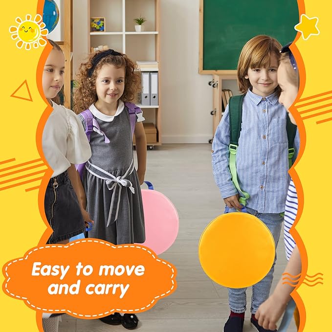 Marsui 18 Pcs Round Floor Cushions for Classroom, 12" Flexible Floor Seating with Handle for Kids Students Colorful Seats for School Kindergarten Daycare Playroom Home Nursery(Rainbow Color)
