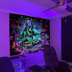 TUGCAY Blacklight Skull Tapestry Funny Skeleton Hip Hop Music Tapestry UV Reactive Gothic Hippie Tapestries Wall Hanging for Bedroom Dorm Game Room Decor(59.1 x 78.7 Inches)
