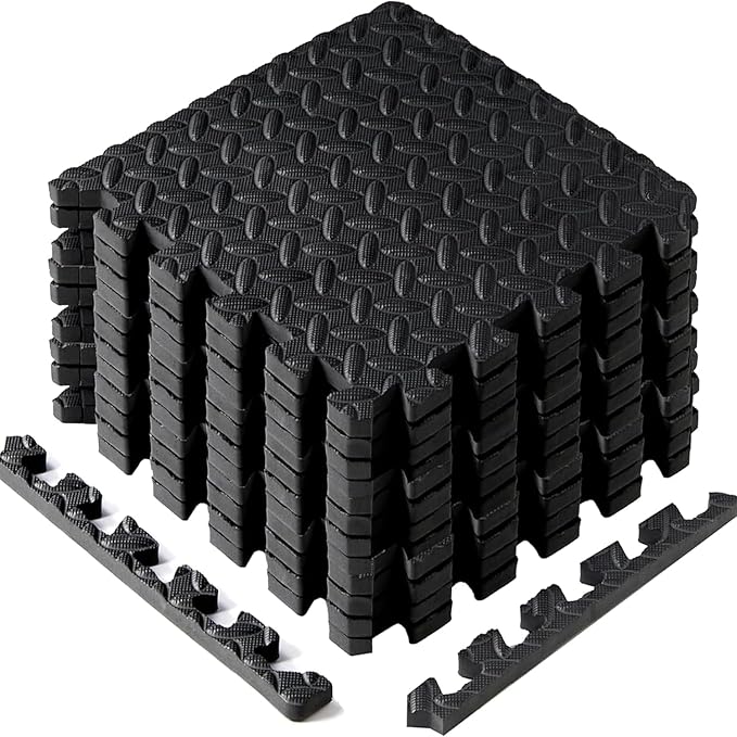 Yes4All EVA Interlocking Mats, Puzzle Floor Tiles, Foam Floor Padding with Border for Furniture, Home Space, Living Room, Garage 11 SQFT