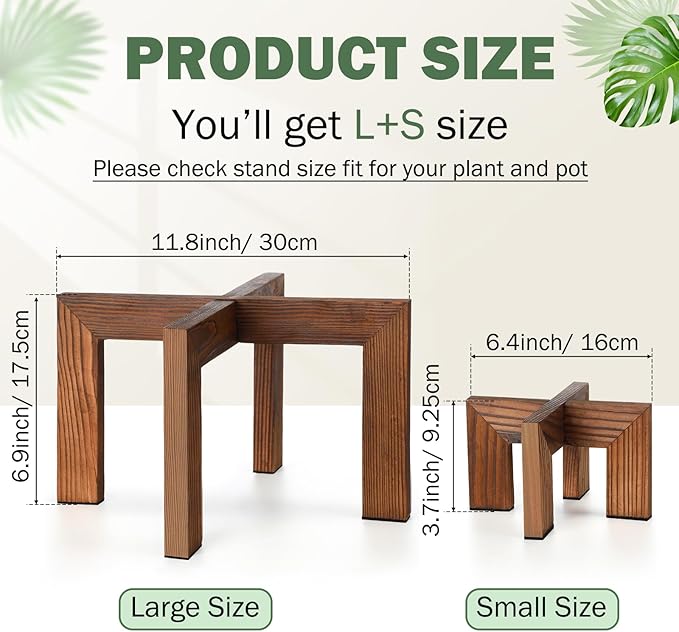2 Pcs Wood Plant Stands Indoor Mid Century Modern Holders for Plants Wooden Flower Stands, Boho Rustic Wooden Stool for Plant Pot Holder(Large Fit 5-15 Inch Pot, Small Fit 3-8.2inch)