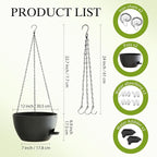 12 Inch Hanging Baskets 2 PC with Chains, Self-Watering Hanging Planters for Indoor Outdoor Plants, Plastic Hanging Flower Pots,Black
