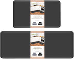 HappyTrends 2 PCS Kitchen Mat Cushioned Anti-Fatigue Floor Mat, Heavy Duty Ergonomic Comfort Foam Standing Mat, Waterproof Non-Slip Kitchen Rugs for Home, Office(17.3"x28"+17.3"x47",Black)