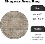 HUGEAR 4ft Round Rug Entryway Rugs Machine Washable Brown Hallway Area Rug 4x4 Small Circle Floral Low Pile Carpet Vacuumable Throw Rug Living Room Laundry Entrance Non Slip Soft Lightweight