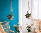 AKEIE Brown Macrame Plant Hanger Indoor Outdoor Plant Holder Basket 41'' Hanging Planter Rope w/Wood Beads No Tassels for Indoor Outdoor Boho Home Decor(Brown)
