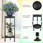 2-Pack Plant Stand Indoor Outdoor, 2 Tier Iron Plant Stand, 30'' Tall Pedestal Stand Outdoor, Metal Flower Stands for Indoor Plants, Balcony, Living Room (Black)