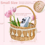 2 Pack Flower Girl Basket, Small Wicker Basket with Silk Petals, White Ribbon, Plastic Liner, Decorative Woven Willow Rattan Basket for Wedding, Gifts, Camping, Home Decor