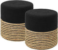 REDEARTH · Cylindrical Pouf Ottoman - Braided Pouffe Accent Sitting Round Footrest for Living Room, Bedroom, Nursery, kidsroom, Patio ; 70% Cotton 30% Jute, Set of 2 (14.5X14.5X16; Black Natural)