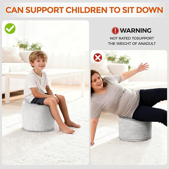 Pouf Ottoman Foot Rest, Comfortable & Soft, Round Footstool for Living Room, Bedroom, Office, Room Decoration, Corduroy Foot Stool Pouf with Odorless & Anti-Clump Filling, Small Grey