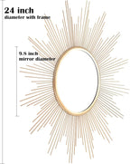 Cityelf 24'' Large Gold Sunburst Wall Mirror Boho Home Decor Round Wall Art Mirror for Living Room/Bedroom/Bathroom/Entryway