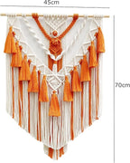 Boho Macrame Wall Hanging & Wall Decor, Cotton Handmade Tapestry with Tassel, Woven Macrame Wall Art for Decorating Bedroom Living Room Apartment Nursery (Orange)