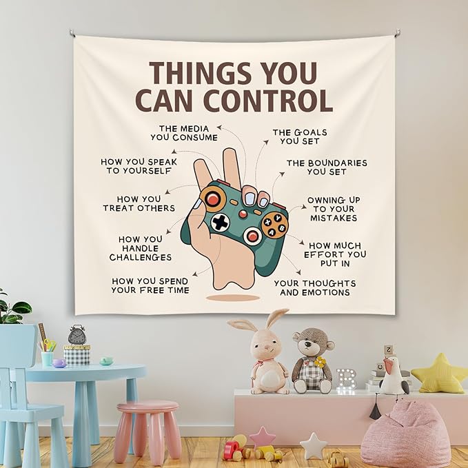 Forola Positive Wall Tapestry-Things You Can Control Mental Health Reminder Banner,Soft Flannel Tapestry Wall Hanging Decor for Bedroom,Teen Room Decor 51x59 Inch(Colorful-Control04)