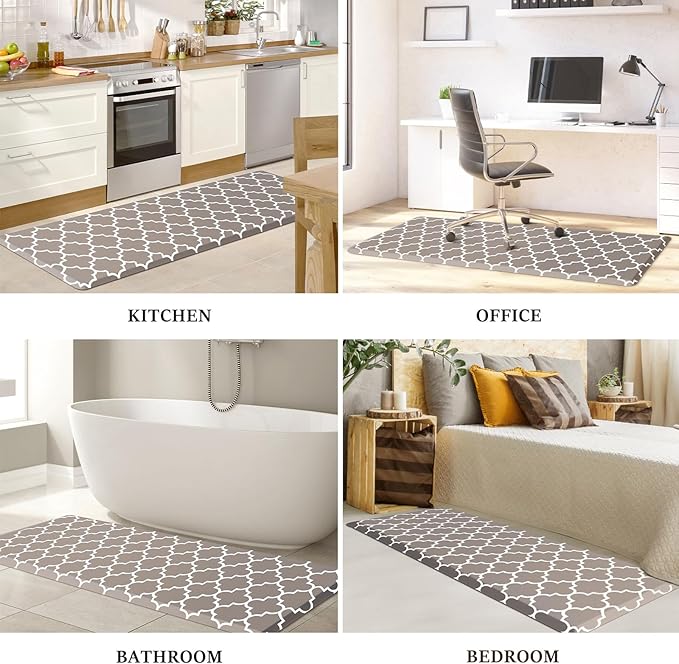 WISELIFE Anti Fatigue Floor Mat - 4/5 Inch Thick Kitchen Mat Non Slip Waterproof Heavy Duty Ergonomic Comfort Mat Durable for Home, Office, Sink, Laundry,(24" x 70", Khaki)