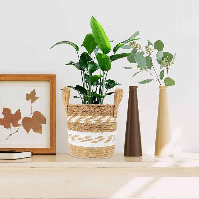 Large Seagrass Plant Basket Woven Planter for Indoor Outdoor Plants Handmade Straw Storage Pot with Handle Natural Boho Decorative
