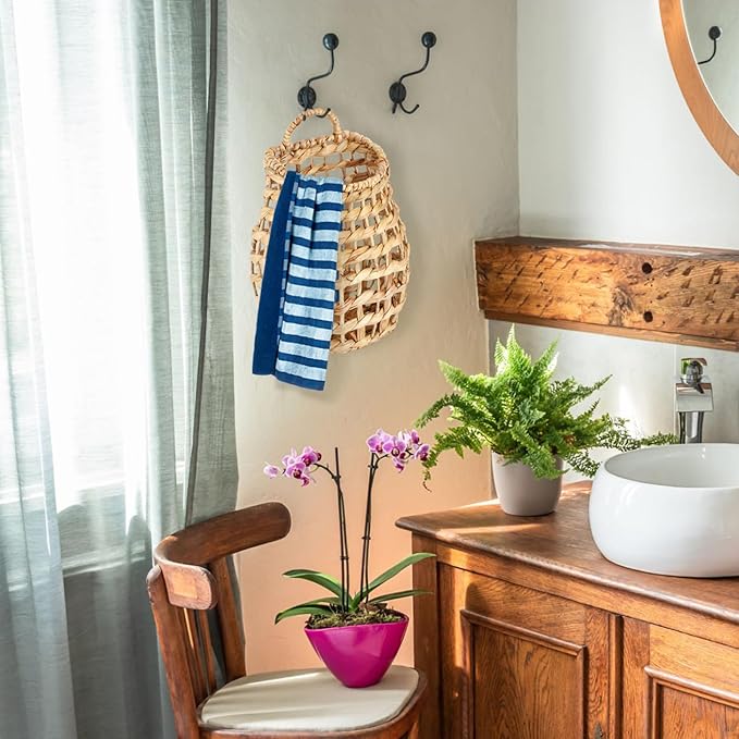 Front Door Basket, Wall Mounted Woven Water Hyacinth Hanging Basket, Large Boho Decor Flower Storage Plants Organizer for Home, Garden, Farmhouse