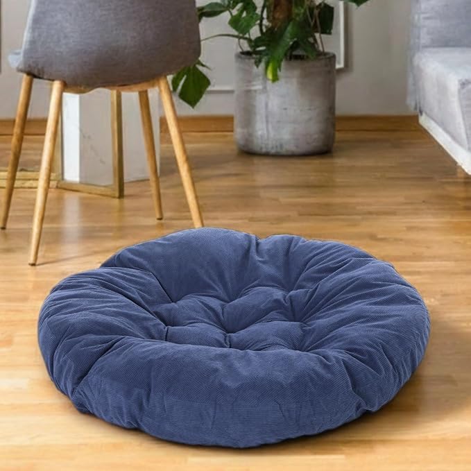 Extra Large Floor Pillow 35 Inch Round Floor Meditation Cushion Papasan Swing Cushion for Adults Oversized Playroom Pillows Big Pillow for Yoga Living Room Sofa Balcony(Dark Blue, Classic)