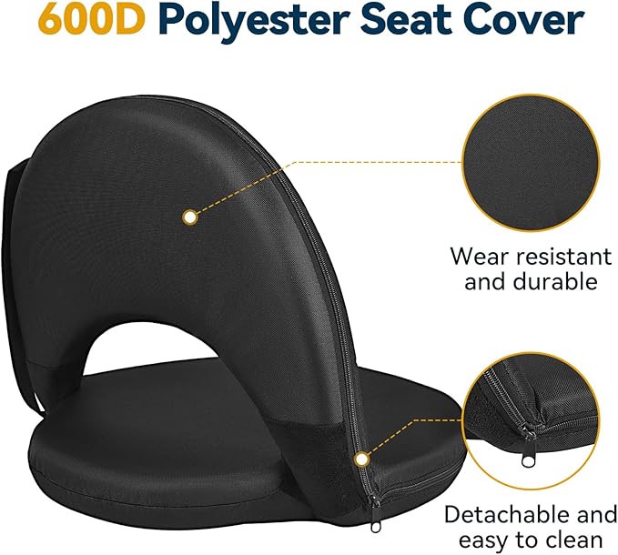 Floor Chair - Reclining Stadium Seats with Back Support, 6 Position Adjustable - Portable Beach Chair, Recreation Recliner for Outdoor Camping Picnic [2 Pcs]