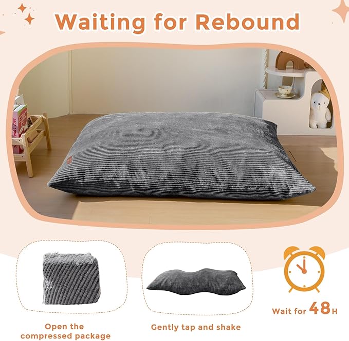 MAXYOYO 3 in 1 Kids Bean Bag Chair Bed, Convertible Chair Folds from Bean Bag to Lounger, Child Floor Sofa for Gaming, Reading, Floor Mattress with High-Density Foam Filling