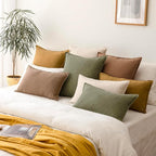 Foindtower Pack of 2, Decorative Linen Soild Throw Pillow Covers Soft Accent Cushion Case Farmhouse Neutral Pillowcase for Chair Couch Sofa Bedroom Living Room Home Decor 18x18 Inch Olive Branch Green