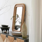 Micasso Handmade Rattan Mirror for Wall: 24"x36" Solid Wood Frame Bamboo Mirror - Distressed Finish Suit for Natural Style - Rustic Shabby Chic Wicker Mirrors for Farmhouse/Entryway for Nature Lovers