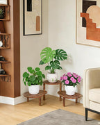 Convex Corner Plant Stand Indoor Outdoor, Wood Adjustable Plant Shelf, Long Flower Stand for Small Apartment Living Room Balcony, Carbonized Color