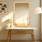 Rattan Bathroom Mirror Wall Mounted Bathroom Mirror for Rustic Farmhouse Style Wicker Rattan Frame Boho Mirror for Bathroom Bedroom Entryway Living Room Decor