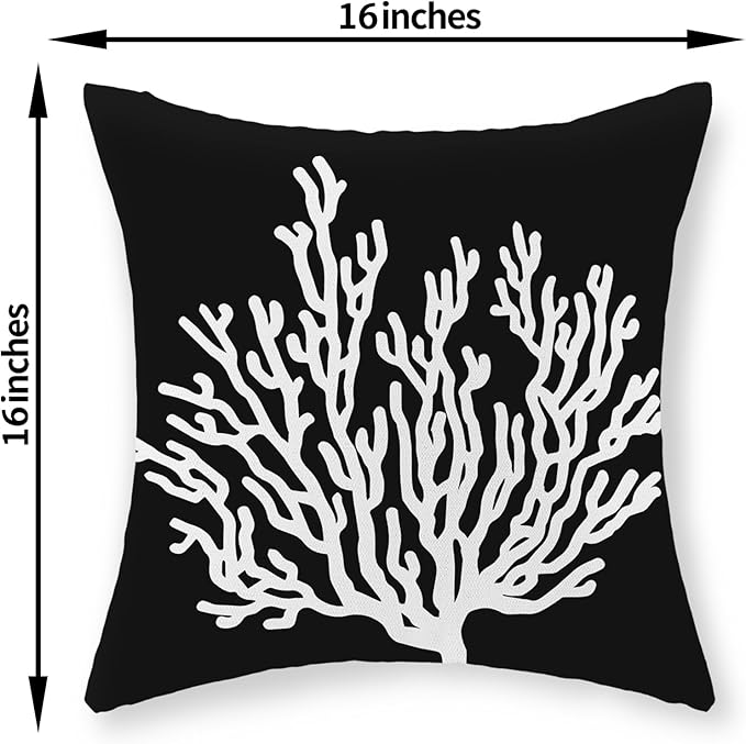 Coastal Pillow Covers 16x16 Set of 2 Black Starfish Throw Pillows Nautical Ocean Decorations Summer Beach Coral Pillowcase Outdoor Decor Linen Farmhouse Square Cushion Case for Sofa Bedroom