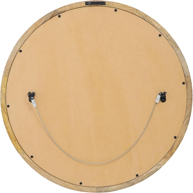 Christopher Knight Home Solis 23.50" H Round Wall Mirror, Mango Wood Wall Mirror, Tempered Glass with Natural Mango Wood Frame, Rustic Style for Living Room Hallway Home, No Assembly Needed, Natural