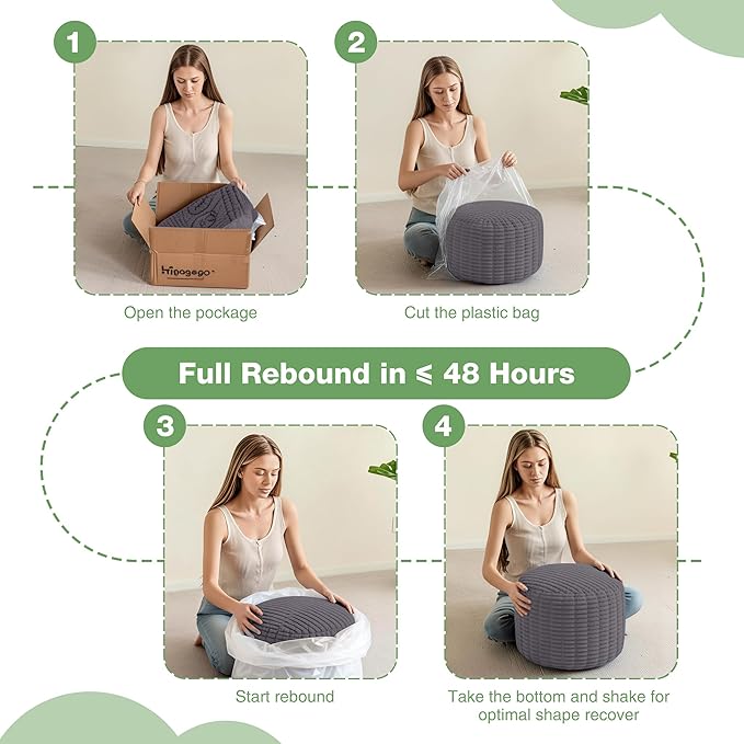Round Stuffed Pouf, Corduroy Poufs with Foam Chunk Filling,26 X 18 Inches Floor Poufs Foot Rest for Living Room