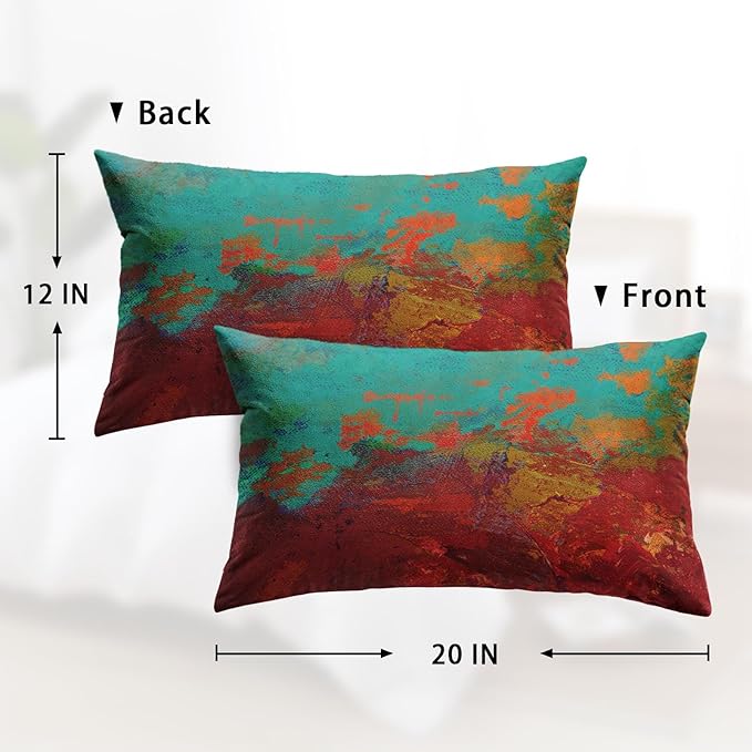 Britimes Throw Pillow Covers Modern Home Art Decor, 12 x 20 Inches Set of 2 Pillow Cases Decorative, Abstract Oil Painting Pillowcases for Bedroom, Living Room, Turquoise Orange