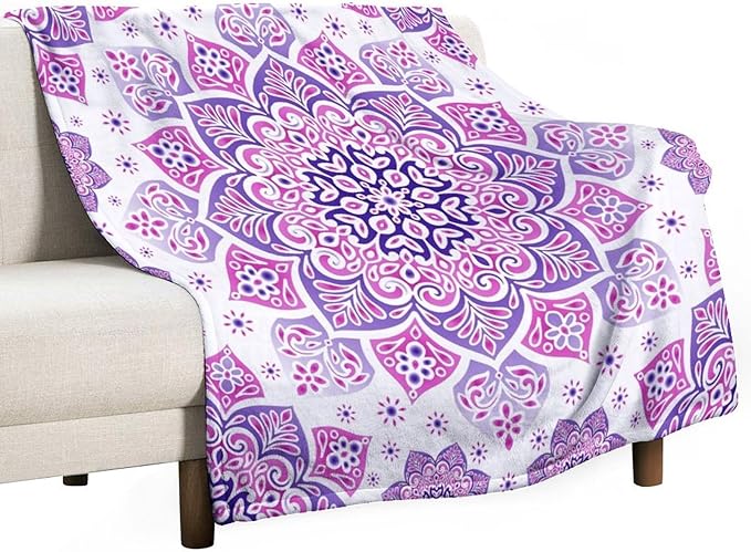 Boho Mandala Floral Throw Blanket Bohemian Hippie Flower Blanket for Sofa Bed Couch Chair Or Dorm 40"x50"