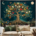 Amtoodopin Tree of Life Tapestry Mystic Boho Flowers Tapestry Vintage Aesthetic Tree Wall Tapestries Retro Nature Floral Plants Tapestries Wall Hanging for Bedroom