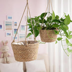 Ejoyous Hanging Planter Basket, Rustic Woven Flower Hangers for Indoor and Outdoor Plants Boho Style Hanging Straw Basket for Porches and Patio Decor (2pcs)