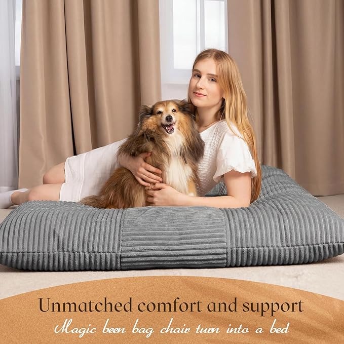 Honeydak 3 in 1 Giant Bean Bag Chair Cover Only (No Filler) Convertible Bean Bag Lazy Floor Sofa Cover Without Filling Washable Versatile Stuffed Animal Storage for Bedroom Living Room (Light Grey)