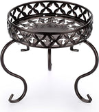 OwnMy Metal Round Plant Stand Indoor Outdoor Flower Pot Holder, Heavy Duty Iron Plant Stand Display Potted Rack for Home, Garden, Patio, Dark Brown