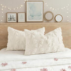 decorUhome Cream White Bow Pillow Covers Set of 2 Coquette Aesthetic Cute Preppy Plush Faux Pillowcases for Girly Bedroom or Couch 12x20 Inch