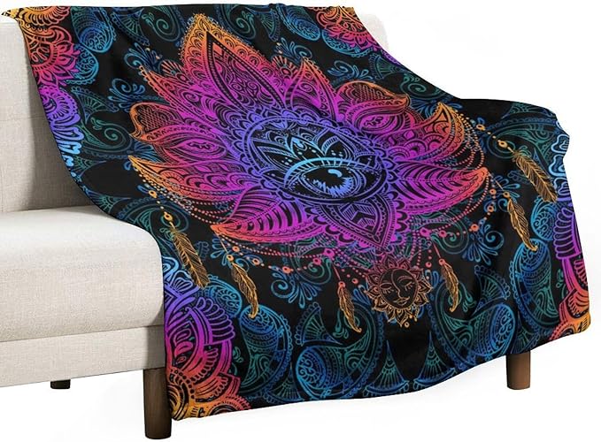 Mandala Boho Throw Blanket Colorful Floral Bohemian Blanket for Sofa Bed Couch Chair Or Dorm 30"x40"
