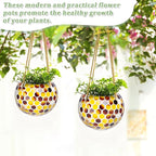 Hanging Planter Mosaic Garden Pot Small Flower Pot for Indoor Plant Disco Ball Hanging Planter with Drainage Yellow Bee