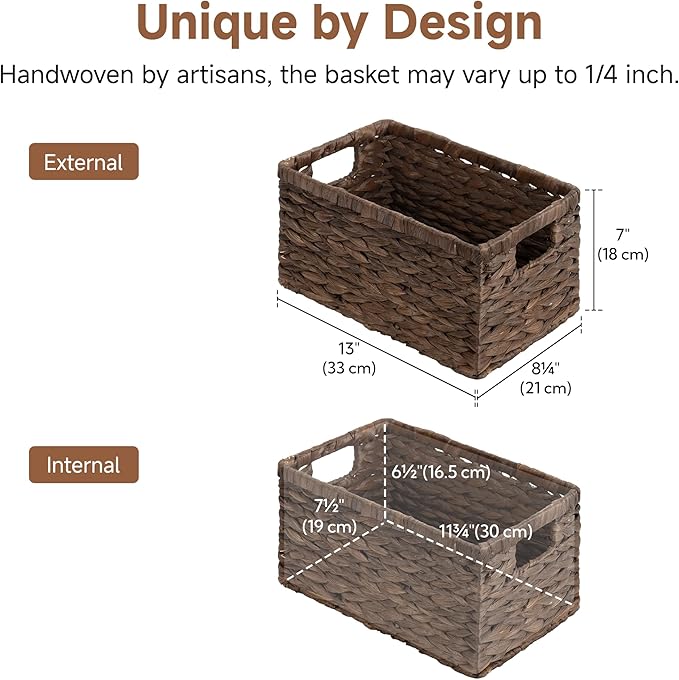 StorageWorks Storage Baskets for Organizing, Water Hyacinth Baskets for Shelves, Organizer Basket with Handles, Decorative Storage Basket for Closet, Pantry Organizers