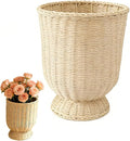 12 Inch Hand Woven Rattan Planter Pot with Stand - Large Decorative Basket for Indoor Plants, Flowers, and Storage - Boho Home Decor for Living Room, Patio, and Entryway (Khaki)