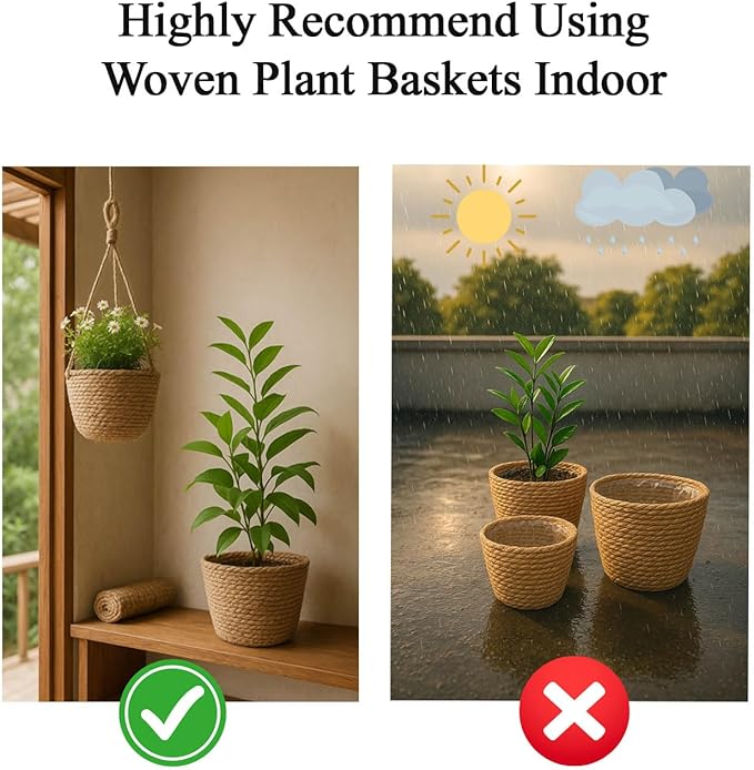 Woven Seagrass Plant Basket Without Handles | Decorative Planter for Small-Space Living or Natural Home Styling | Perfect for Living Room, Balcony, Patio, Kitchen or Gadren (Set of 3)