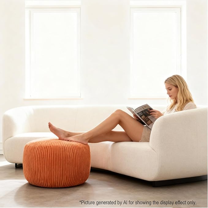 Unstuffed Ottoman Pouf Cover, Foot Rest Cover, Bean Bag Chair Cover (Orange)