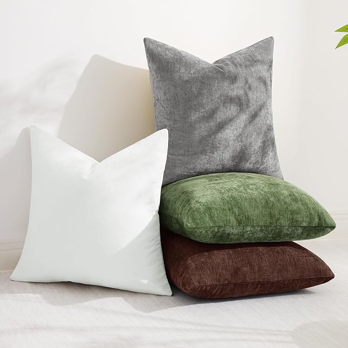 decorUhome Chenille Dark Grey Throw Pillow Covers 22x22 Inch Set of 2, Decorative Soft Couch Pillow Covers Solid Dyed Accent Velvet Farmhouse Neutral Square Pillow Cases for Sofa Bed Living Room