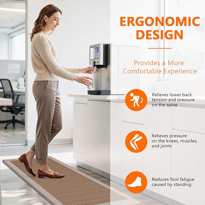 Kitchen Mats, 2PCS Kitchen Rugs for Floor, Cushioned Anti-Fatigue Mats for Kitchen Floor, Non-Slip Standing Desk Mat for Sink, Home, Laundry & Office, 17.3"x30"+17.3"x47" (Khaki)