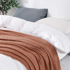 MIULEE Orange Knitted Throw Blanket for Couch Boho Terracotta Rust Textured Cozy Woven Blanket with Tassels for Sofa Chair Bed Living Room Acrylic Wave Pattern 60"x80"