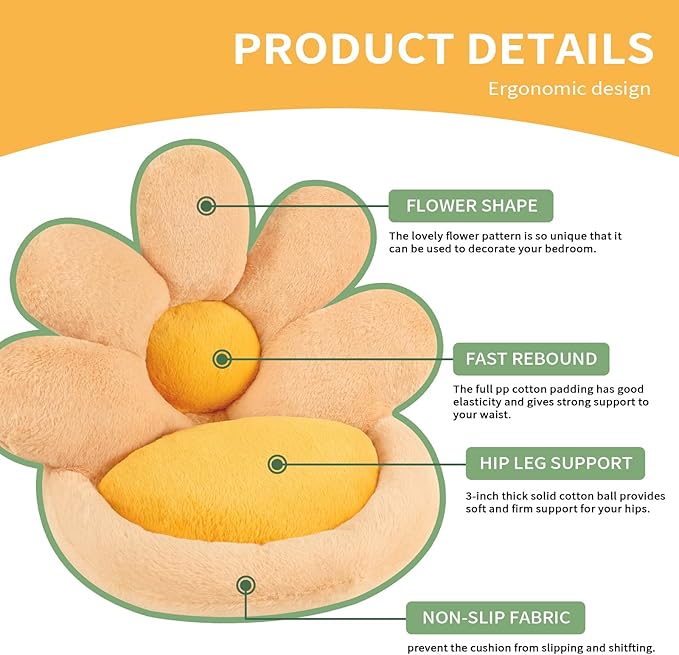 Ditucu Flower Shape Chair Pillow Cute Seat Cushion 19 inch Comfy Lazy Sofa Floor Pillows Dorm Seating for Bedroom Decor Orange